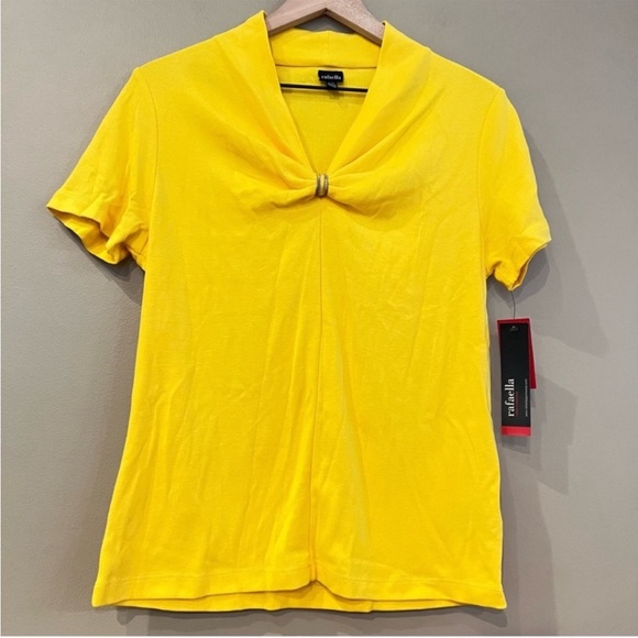 Rafaella Sweaters - NWT 1990s Rafaella Bright Yellow Short Sleeve Gathered Front Bling Sweater Top L